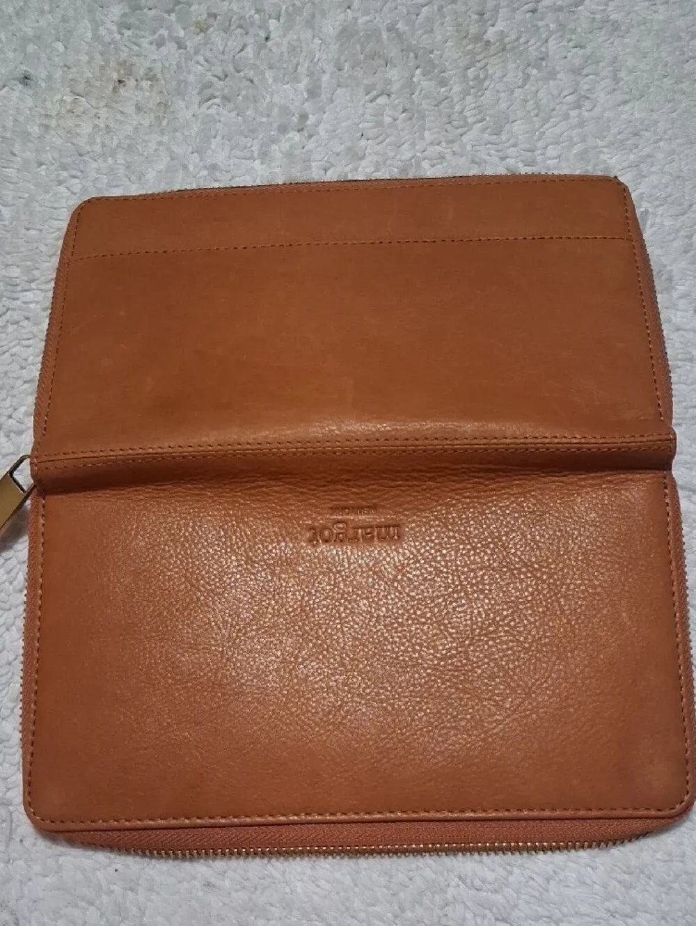 margot New York Zip-Around Leather Wallet with Gold Zipper Pull